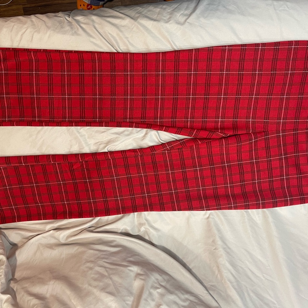New York & Company Red Plaid Joggers